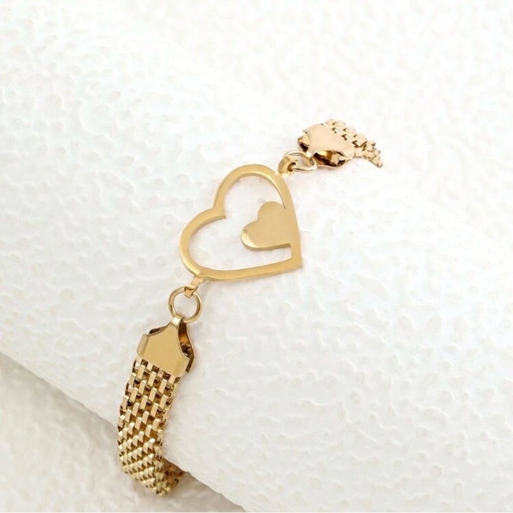 New Cute Simple Stainless Steel Double Love & Net Chain Design Bracelet